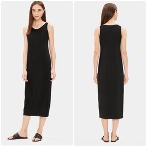 Eileen Fisher System Viscose Jersey Midi Tank Dress Size XS Black LBD